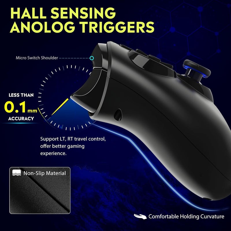 QRD Store وحدة تحكم لاسلكية Spark N5 لجهاز PS5 Pro Slim PS4 PS3 PS2 Steam Deck PC Windows Mac iOS Android TV Box، وحدة تحكم PS5 مع عصا تحكم Halleffect مع لوحة لمس، 6 محور جيروسكوب، اهتزاز مزدوج، تخطيط، ماكرو - Image 5